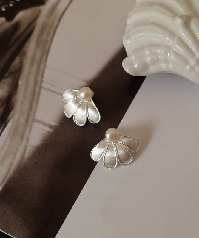 Petal Earrings Sterling Stud Style Silver Pearl White