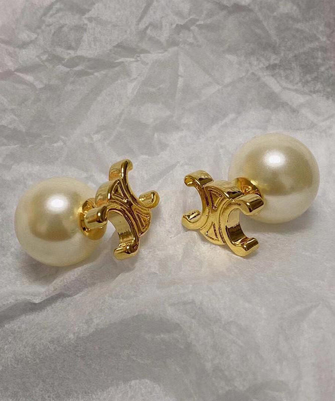 Stud Earrings Pearl Copper Gold Stylish Alloy