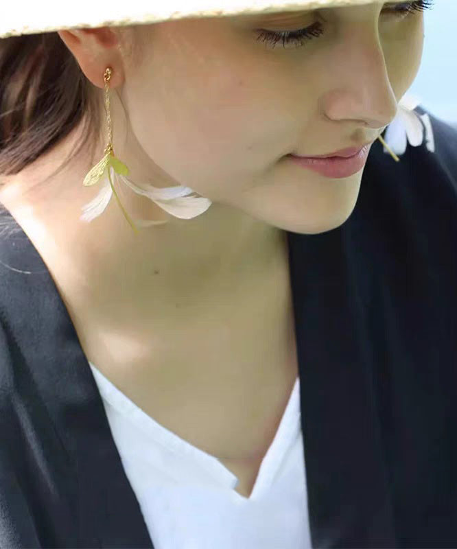Copper Gold Feather Stylish Earrings Overgild Drop