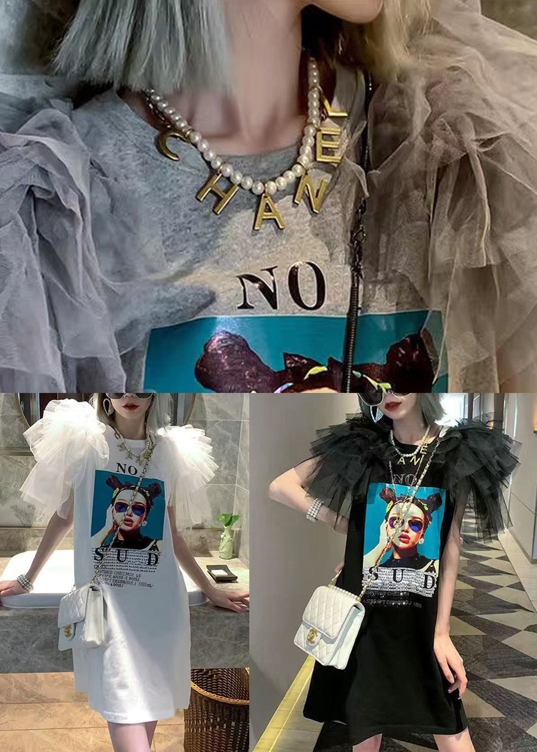 Stylish T Original Shirt Print Cotton Patchwork Design White