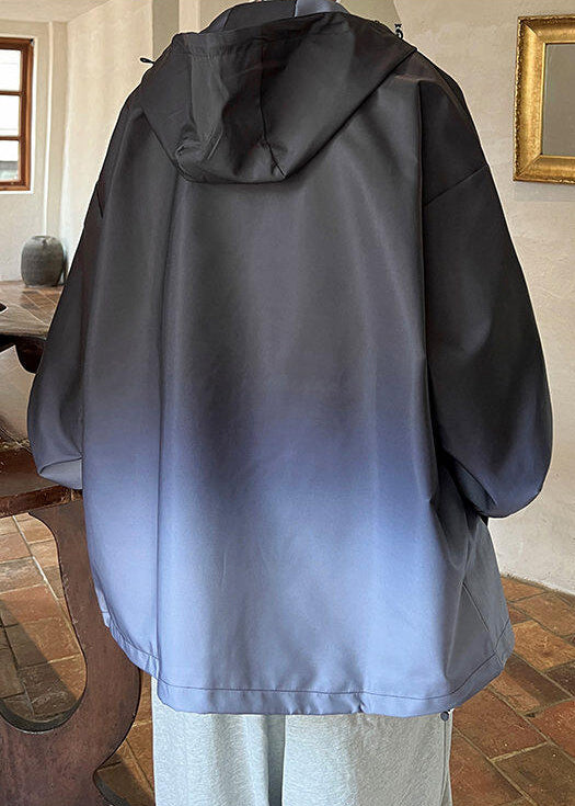 Coat Black Pockets Gradient Men Unique Cotton Color Spring Hooded