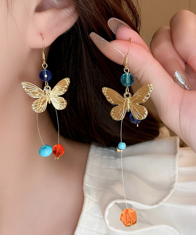 Unique Rainbow Alloy Butterfly Earrings Asymmetrical Crystal Drop