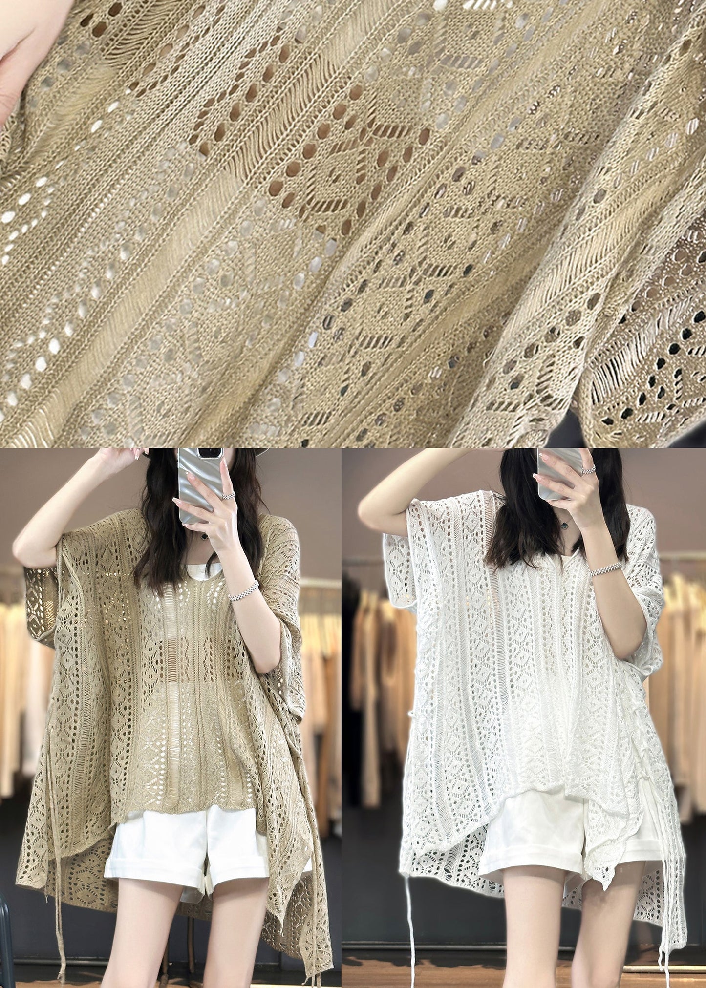 Knit Shirts Women T Neck V White Out Summer Hollow