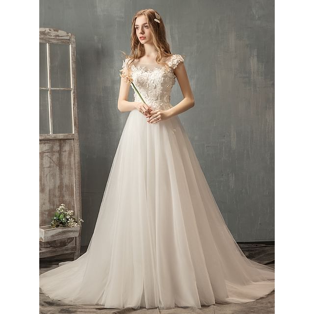 Cap-Sleeve Lace A-Line Wedding Gown (Various Designs)