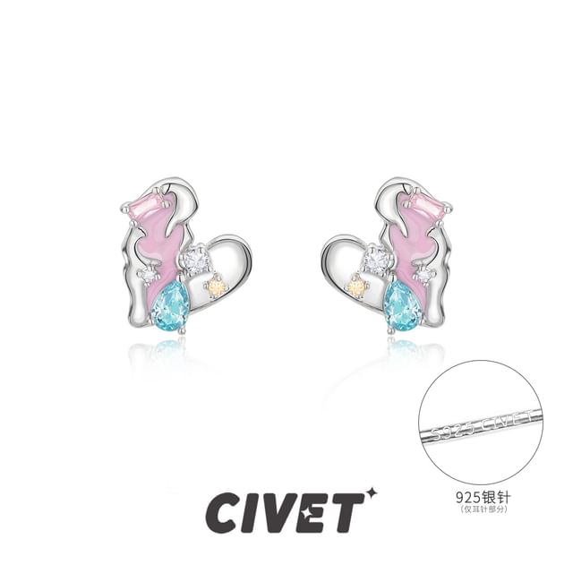 / Stud Sterling Silver Cuff Earring Ear Panel Heart