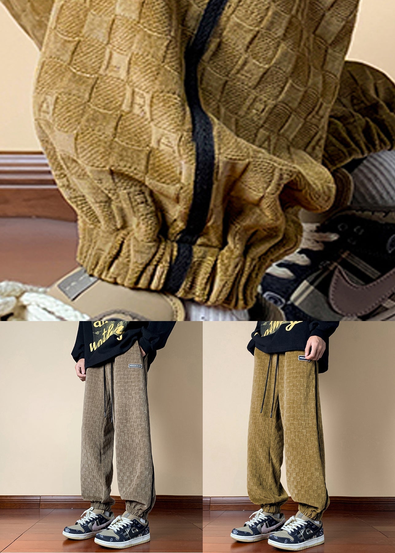 Gelbe Taschen Baumwolle Herbst Herren Beam Hose Elastische Taille WA063