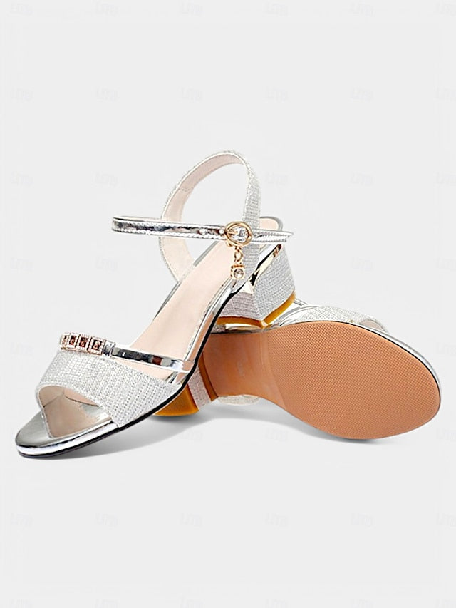 - Rhinestone Elegant Shoes for Heeled Sandals Women Silver