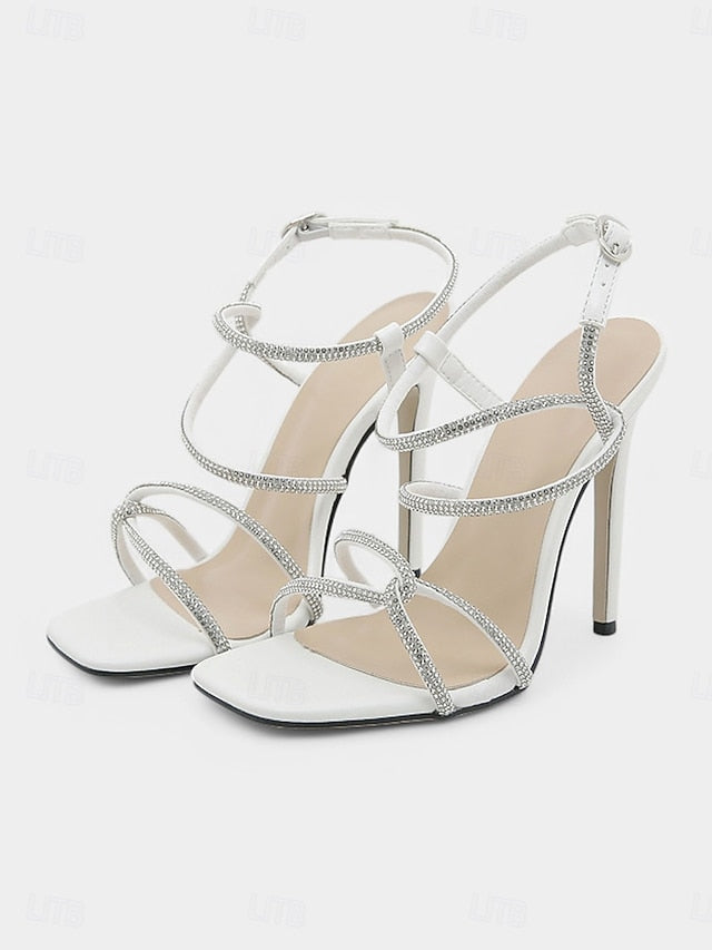 Crystal-Embellished Sandals Heel Black High Women's –