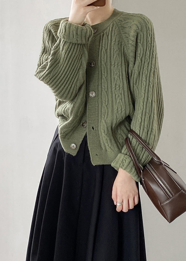 Französischer grauer O-Ausschnitt-Mantel mit Zopfmuster und Knopfleiste, Herbst AF1100