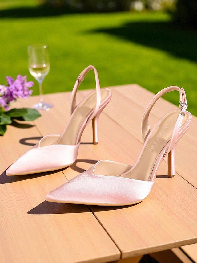 - Elegant Slingback Women's Toe Satin Purple Heels Pointed