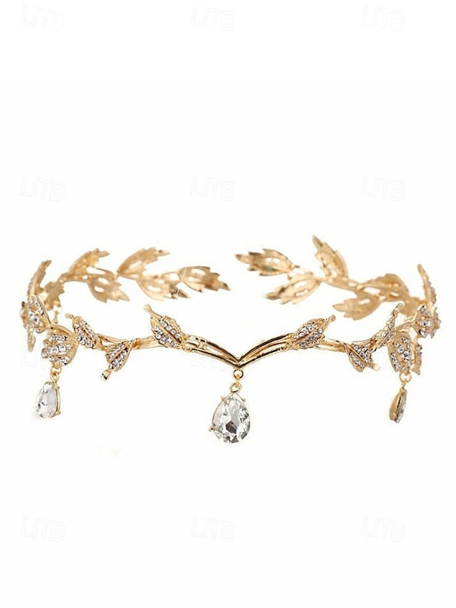 Gemstone with Leaf Gold Headpiece Blue Vintage Drops –