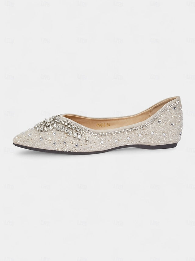 Toe Glitter Silver Crystal Flats Pointed Women's with