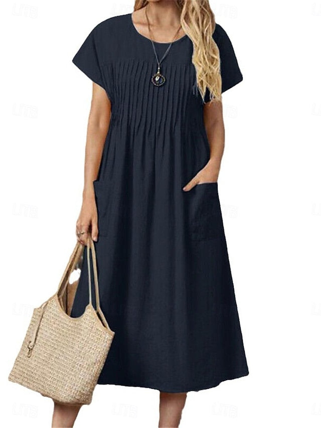 Women's Red Navy Blue Green Summer Spring Midi Dress 100%