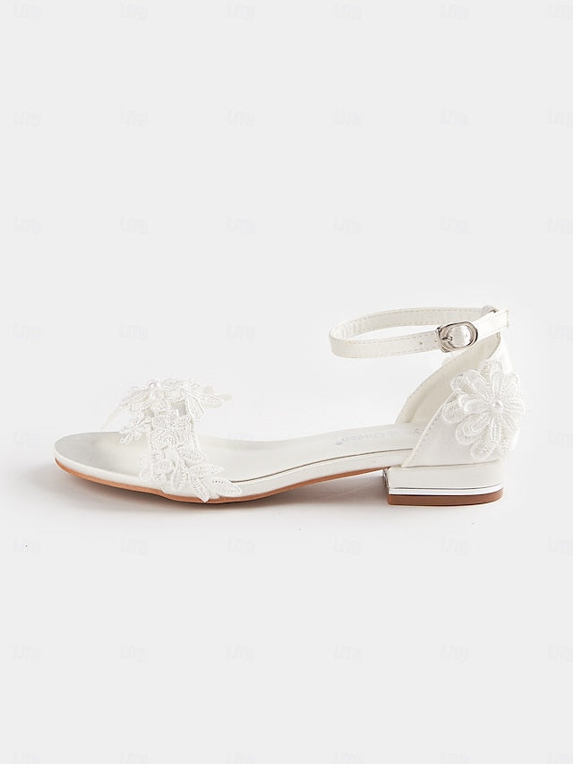 White Wedding Lace Flat Bridal Elegant Women's Sandals –