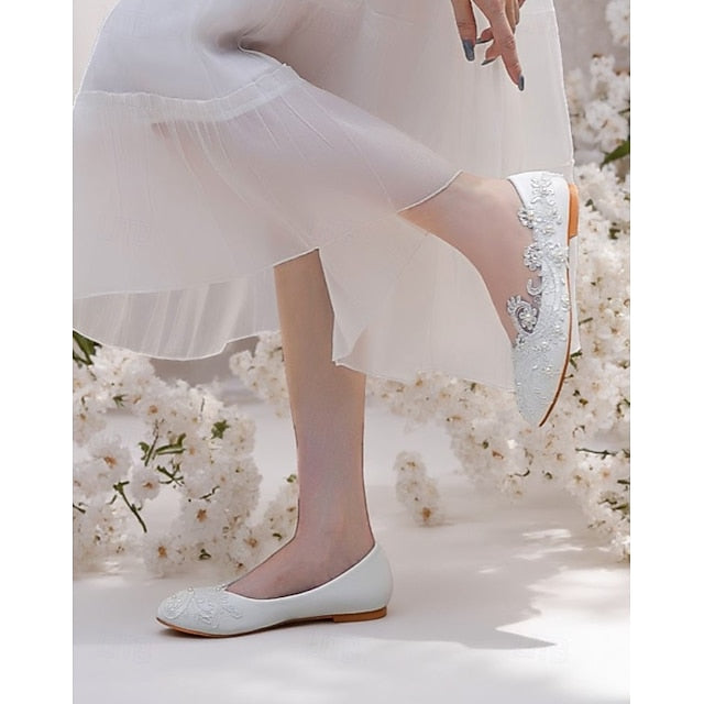 White Vintage Flats Women's Lace – Embroidered Ballet