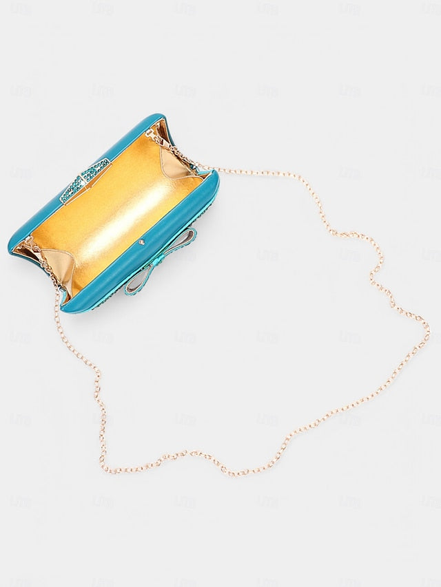 Sandals Flat – Bow Rhinestone Clutch with Matching Gold