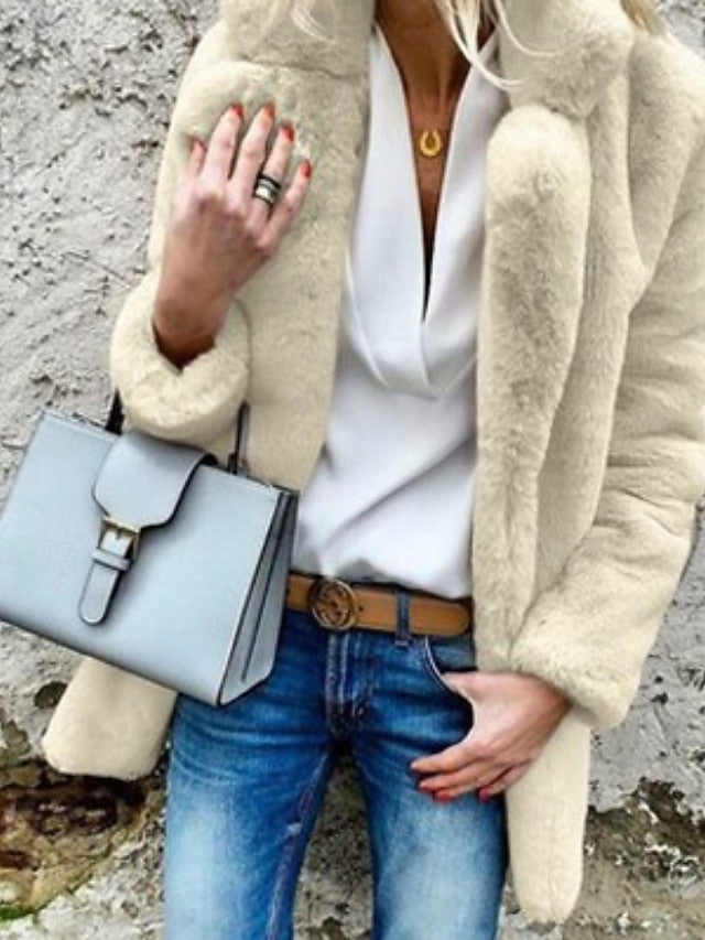 Plain Coat Comfortable Fur Warm Going Casual Women's Collar