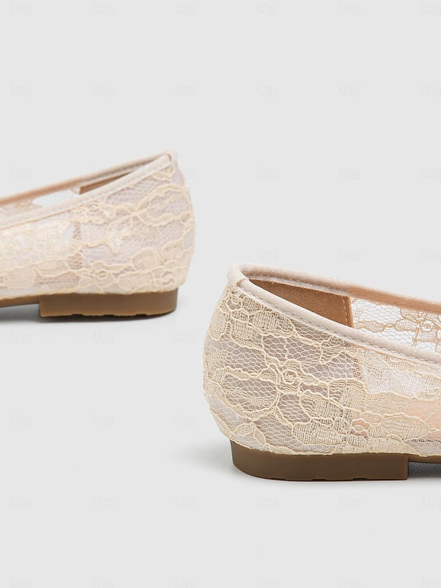 Lace Women's with Elegant Ballet Ornate Flats Beige