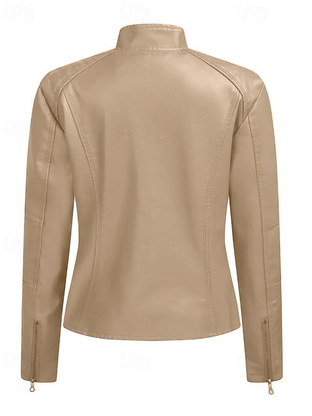 Jacket Comfortable Zipper Faux Women's Pocket Leather
