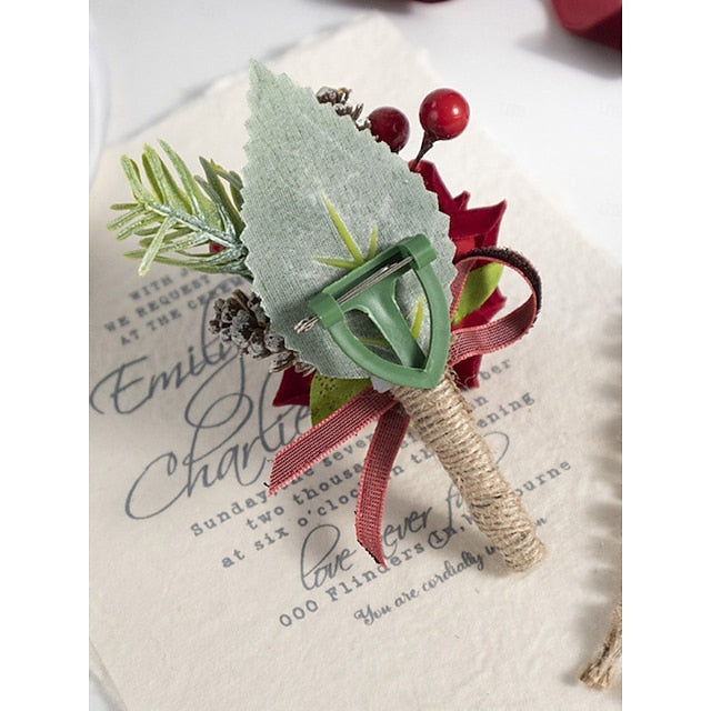 Women's Christmas Set and Corsage Boutonniere Rose Red