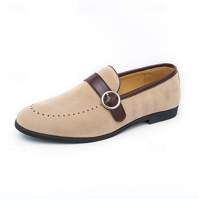 Loafers Faux Suede Buckle with Men's Brown Slip-On Strap