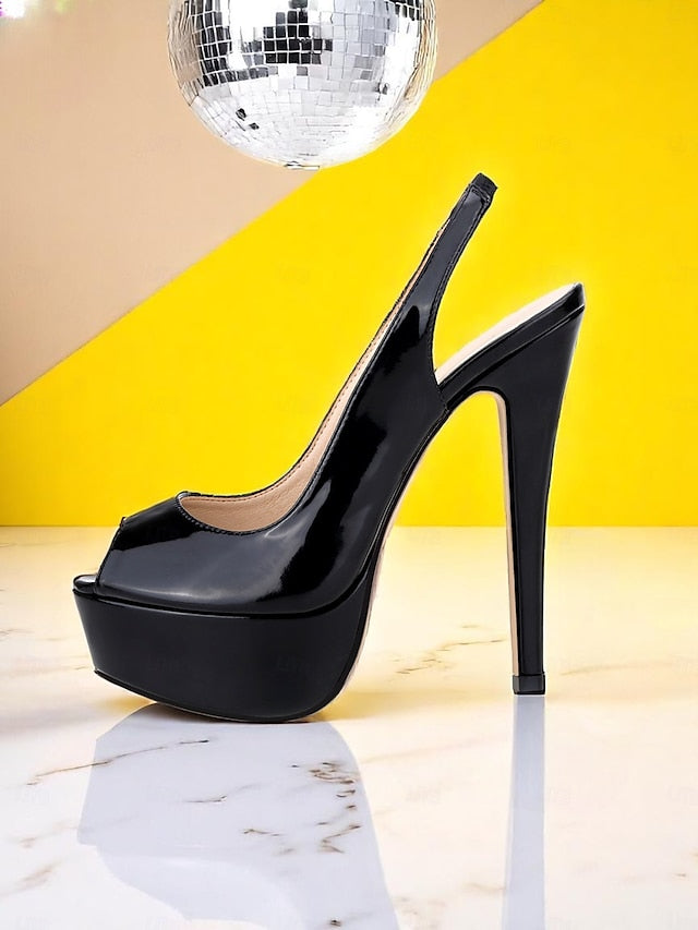 Heels Stiletto PU Leather Patent Women's Platform Orange