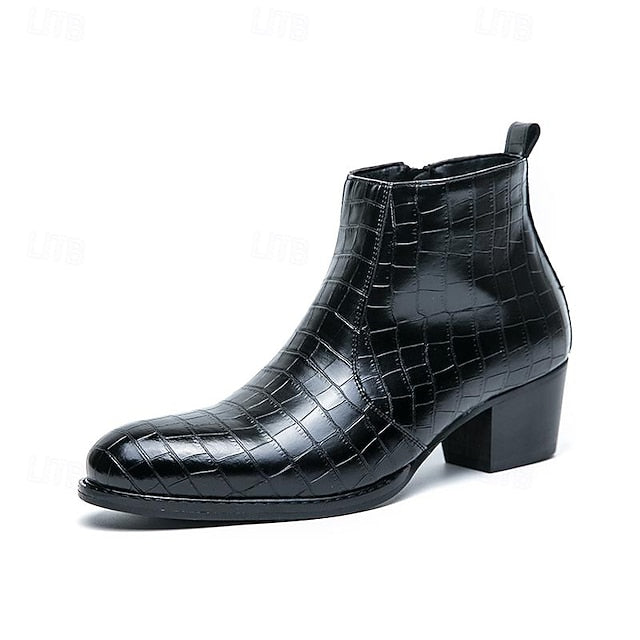 Crocodile Brown Pattern Faux Leather Boots - Men's Ankle