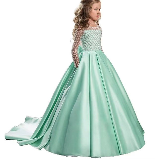 Girls' Solid Flower Kids Color Girl Long Dress Party