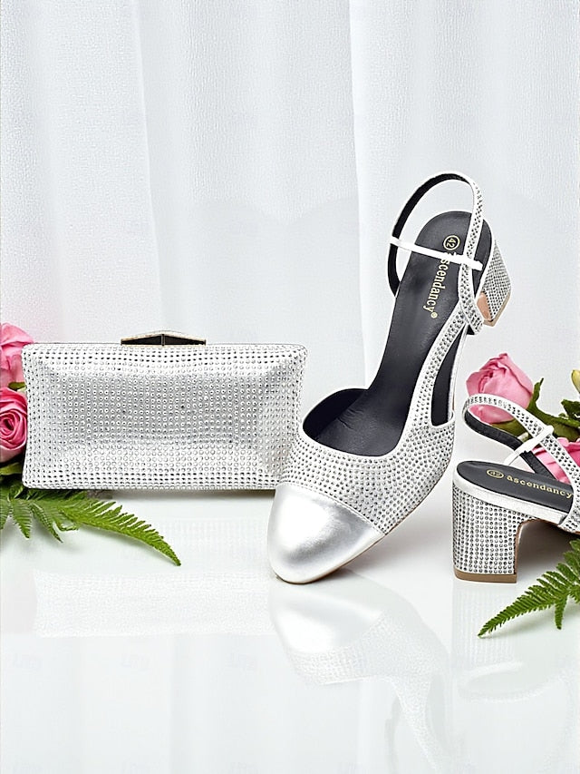 Block Matching Heel and Women's Set Sandals Gold - Clutch