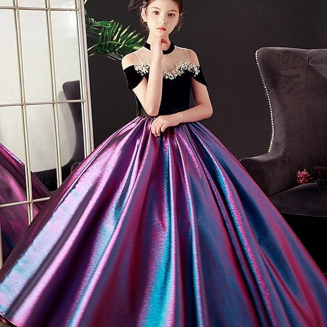 Kids Sleeve Solid Girls' Party Short Color Dress