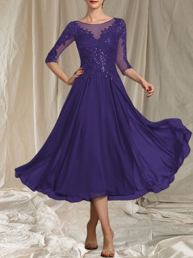 Wedding of Neck Dress A-Line Mother Bride Guest the Elegant Crew