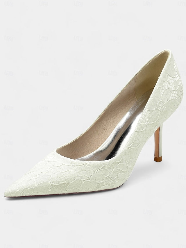 Stiletto - Pointed-Toe Women's Heels Lace-Embroidered
