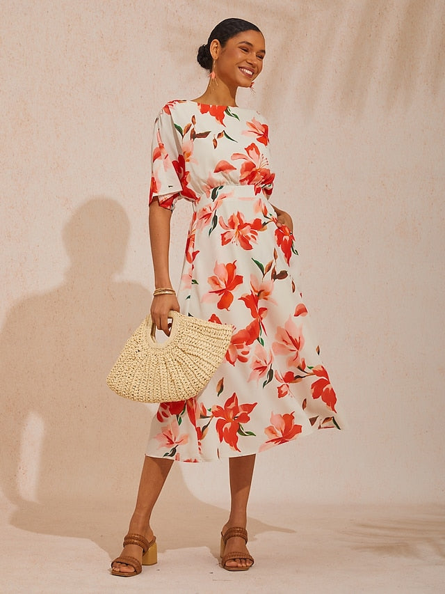 Vacation Pink Floral Print Waist cinching Chiffon Maxi Dress