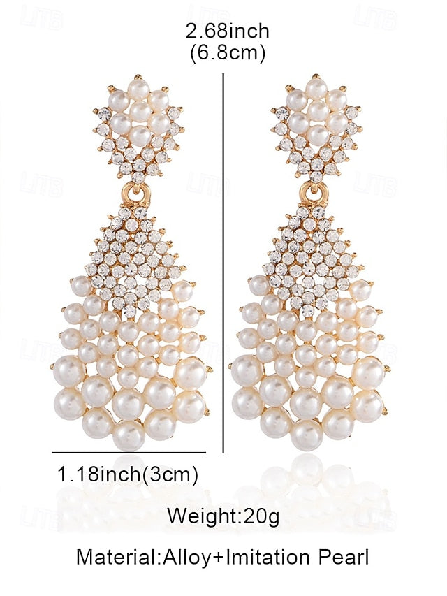 Earrings Elegant Pearl and Faux Rhinestone – Vintage Drop