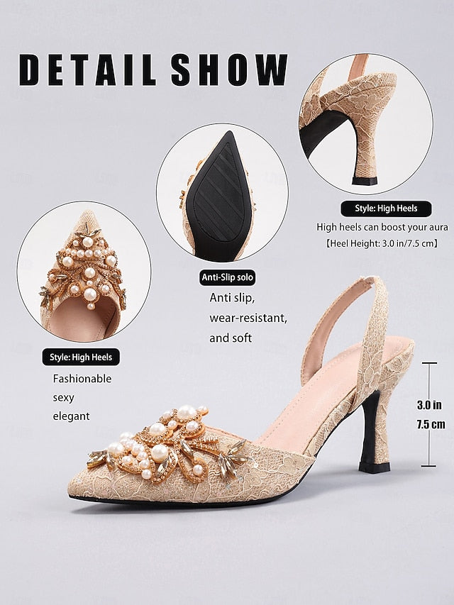 Pearl Black Heels with Slingback Satin Detailing Women's -