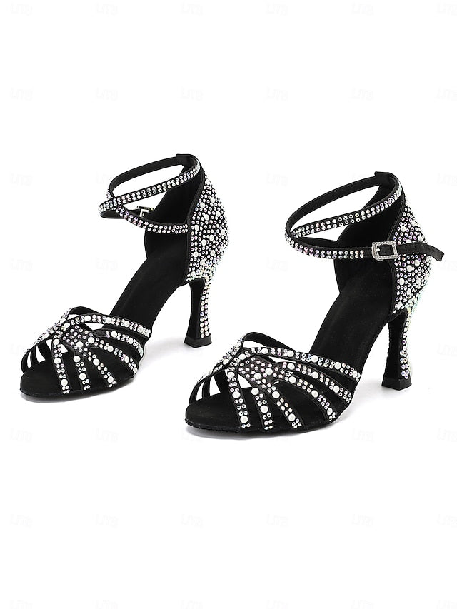 Latin High Tan Heel Rhinestone-Embellished with Dance Sandals