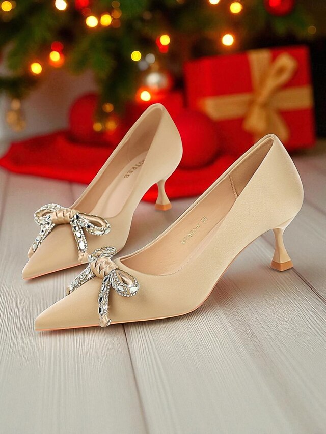 Pointed Bow Stiletto Women's Orange - Crystal with Heels
