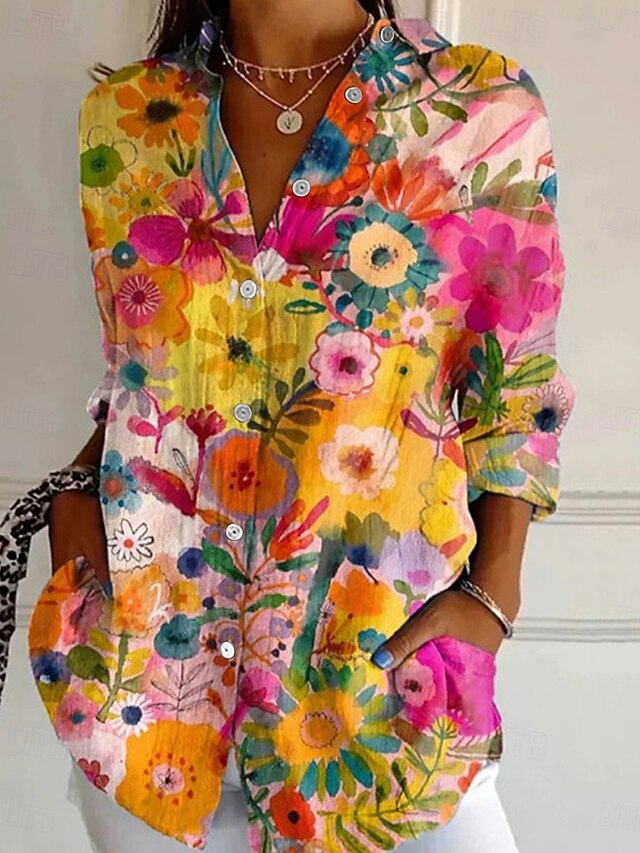 Women's Shirt Flower Daily Stylish Basic Half Sleeve V Neck