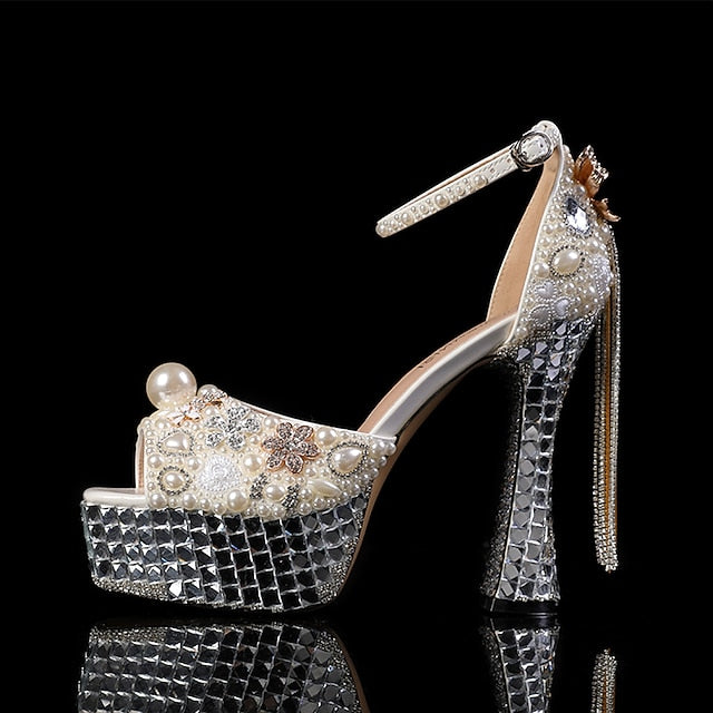 Women's Pearl and Rhinestone Platform White Embellished