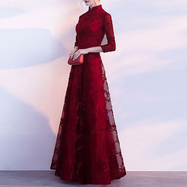 A-Line Evening Gown Vintage Dress Wedding Guest Prom Floor