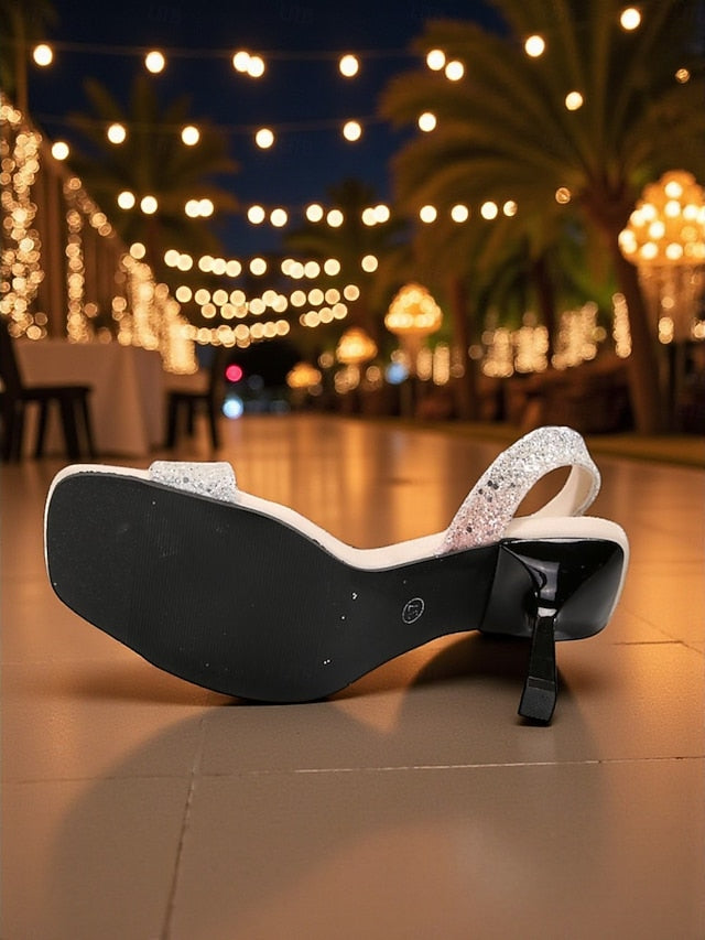 Women's - Sandals Glitter Slingback Stiletto Toe Square