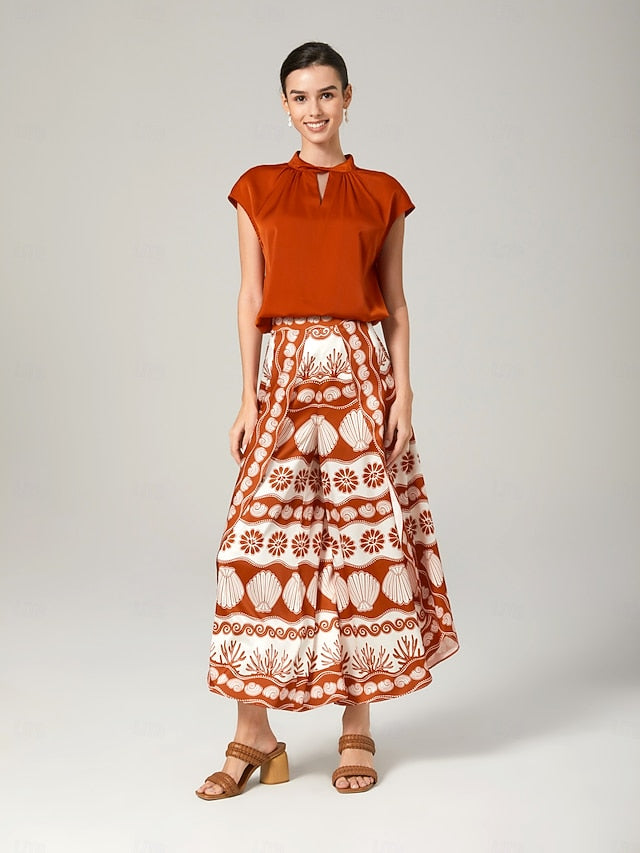 Printed casual orange Swing Pants