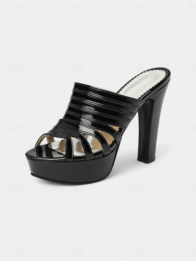 White Open-Toe Strappy Mule Women's Heels - Platform