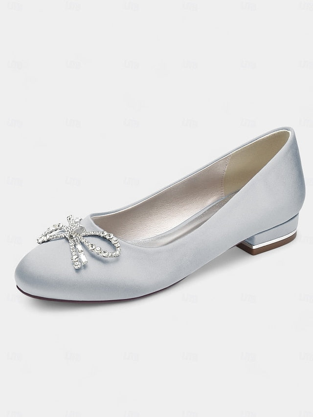Round-Toe Embellished Flats Bow Rhinestone Women's -