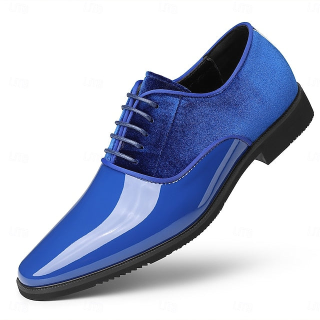 and Finish White Shoes Men's with Velvet Glossy Blue