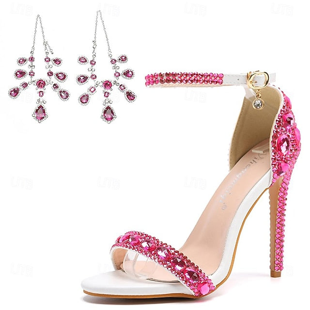 Ankle Women's Matching Stiletto with Rhinestone Green Heels