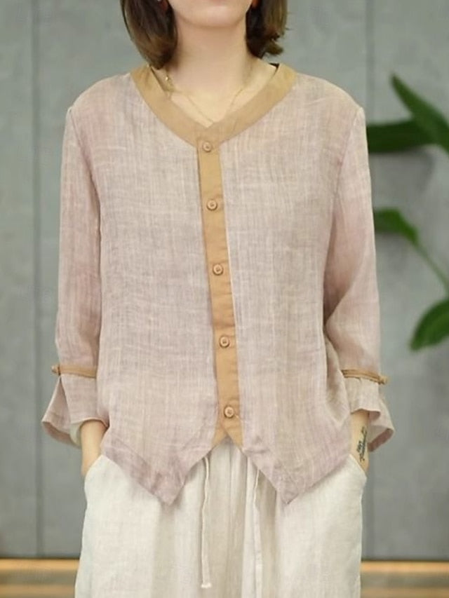 Women's Cotton Linen Shirts Solid Color Stylish Basic