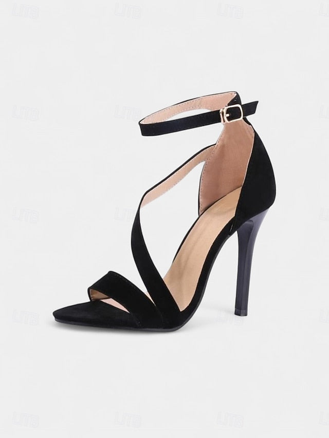 Strappy Red - Women's Stiletto High Suede Open-Toe Sandals