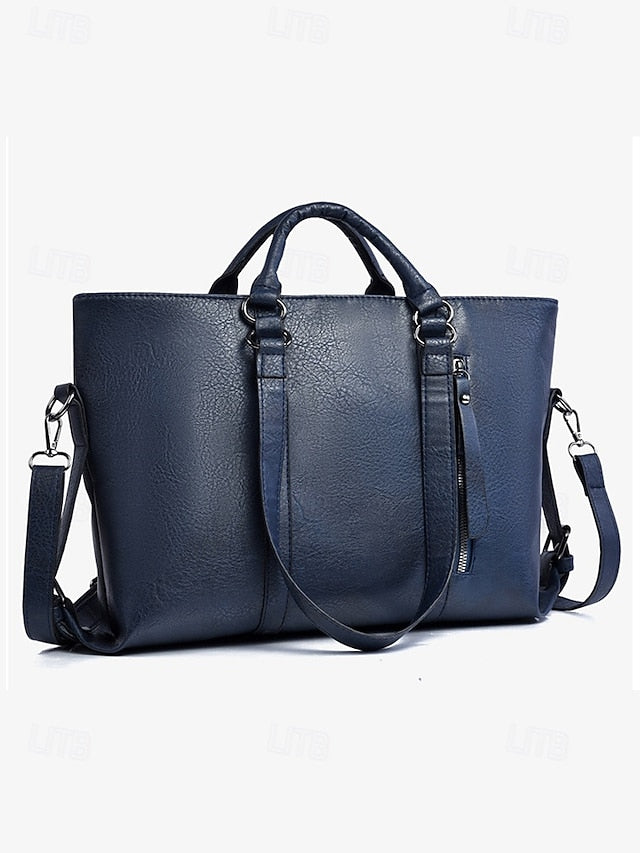 Women's Multi-Way Faux Leather Tote Bag with Top Handles