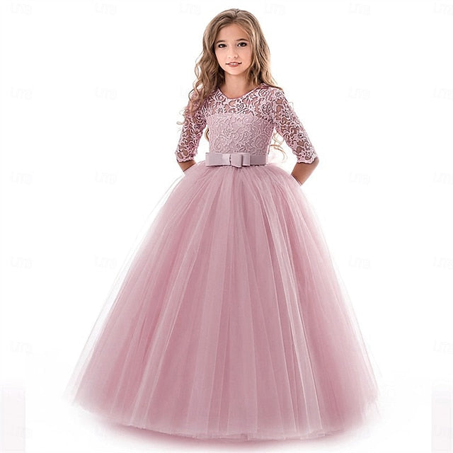 Girls' Wedding Dress Colored Solid Flower Kids Girl